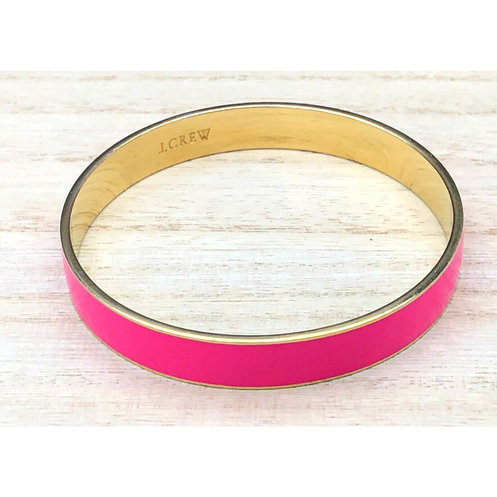 J.‎ Crew Bracelet Hot Pink Enamel with Gold Tone Accents Smooth Layering Bangle